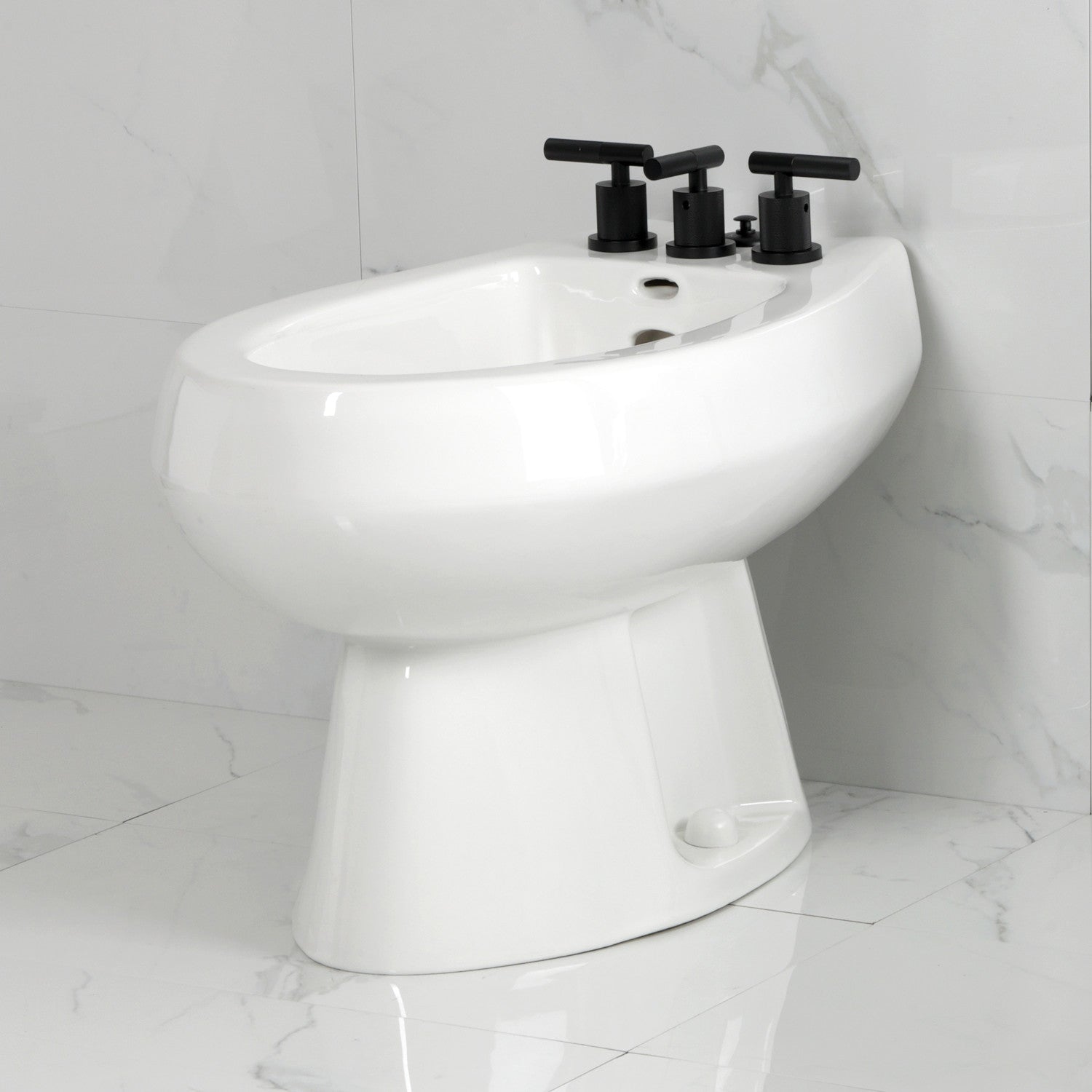 Kingston Sona KB6320KNL - Convergent Three-Handle Deck Mount Bidet Faucet with Knurled Handle and Brass Pop-Up, Matte Black — thumbnail 3